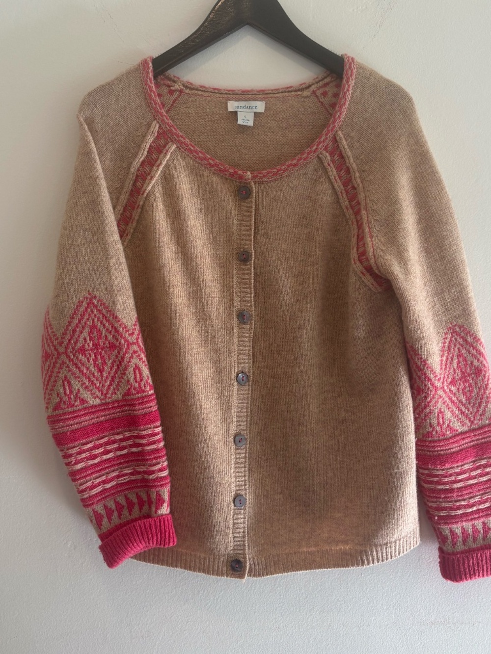 Sundance/S/ Long sleeved, lambs wool sweater/ mother of pearl buttons